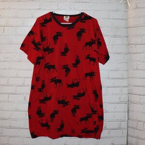 🦌 Hatley Moose Print Nightgown · One Size Fits Most · Red & Black